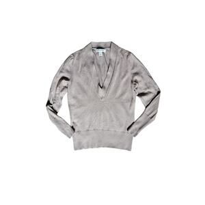 Banana Republic Silk Cotton Cashmere Deep V-Neck‎ Tan Pullover Sweater Size PS